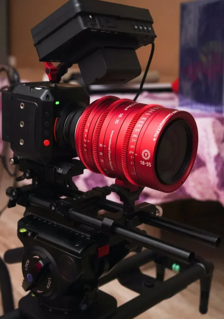 a red and black camera