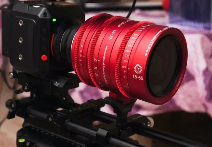 a red and black camera
